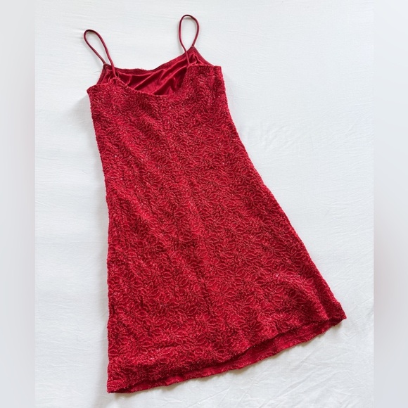 Jessica Mcclintock Mini Red Cocktail Party Metallic Bodycon Vintage Dress Medium - Picture 2 of 5